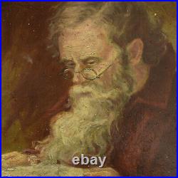 Ca. 1900 Vintage oil painting portrait of an old man, signed 15,3 x 13,7 in