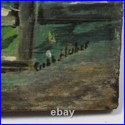 Ca. 1950 Vintage set of 6 oil paintings landscape with mountain sign 7,3 x 3,5 in