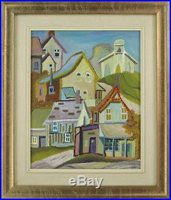 Canadian Vintage Original Oil on Panel Streetscape Quebec Illegibly Signed qqoo