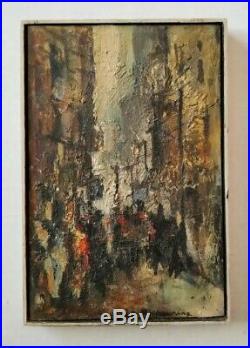 Carlyle Browning Vintage American Cityscape Street Figures Chunky Oil Painting