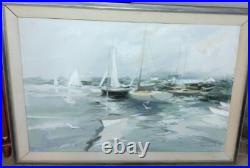 Charles Gruppe Studio Painting Sailboat Seascape Signed APPROX 55X 40 Vtg