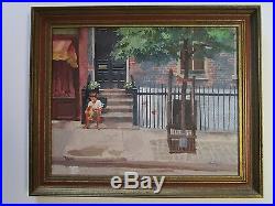 Charles Sovek Painting American Regionalism Urban Child Musician Vintage Listed