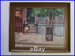 Charles Sovek Painting American Regionalism Urban Child Musician Vintage Listed