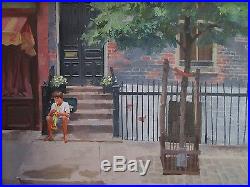 Charles Sovek Painting American Regionalism Urban Child Musician Vintage Listed