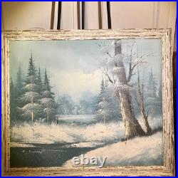 Charles Summey Oil On Canvas Winter Landscape Original Signed Painting Frame Vtg