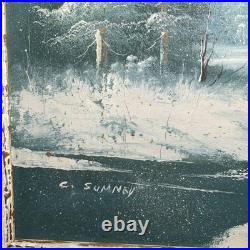 Charles Summey Oil On Canvas Winter Landscape Original Signed Painting Frame Vtg