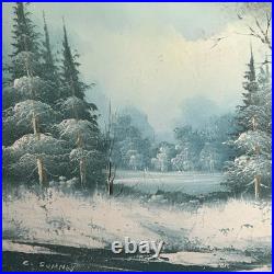 Charles Summey Oil On Canvas Winter Landscape Original Signed Painting Frame Vtg