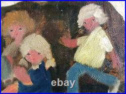 Charming Signed Vintage Mid Century Oil Painting of Children 12 x 24