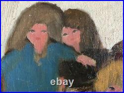 Charming Signed Vintage Mid Century Oil Painting of Children 12 x 24