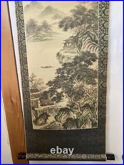 Chinese Antique Silk Scrolls Landscape Ink Paintings Set Of 3 4' Long Signed