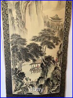 Chinese Antique Silk Scrolls Landscape Ink Paintings Set Of 3 4' Long Signed