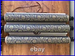 Chinese Antique Silk Scrolls Landscape Ink Paintings Set Of 3 4' Long Signed