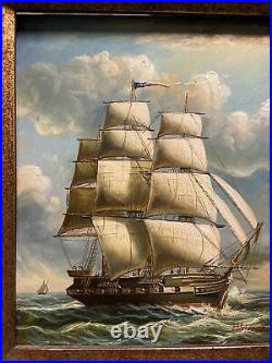 Clipper Ship Oil on Canvas Sailing Painting Signed Elliott Very Heavy
