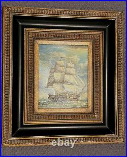 Clipper Ship Oil on Canvas Sailing Painting Signed Elliott Very Heavy