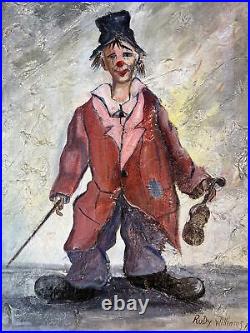 Clown Original Oil Painting Impasto Signed Rudy Williams 1969 Vintage 30 X 24