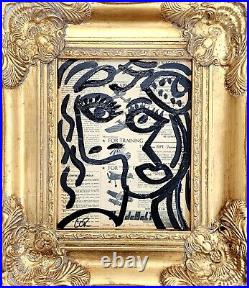 Corbellic Expressionism 12x9 Jester Framed Golden Vintage Cubism Portait Art