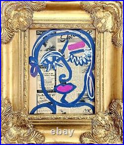 Corbellic Expressionism 12x9 Moral Man Framed Golden Vintage Cubism Portait Art