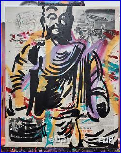 Corbellic Expressionism 16x20 Buddha Statue Prayer Large Canvas Vintage Pop Art