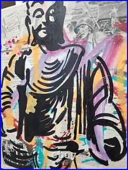 Corbellic Expressionism 16x20 Buddha Statue Prayer Large Canvas Vintage Pop Art