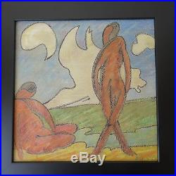 D GRANT VINTAGE 1940's MODERNIST NUDES LANDSCAPE CUBISM WPA ERA PAINTING SIGNED