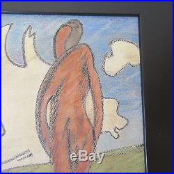 D GRANT VINTAGE 1940's MODERNIST NUDES LANDSCAPE CUBISM WPA ERA PAINTING SIGNED