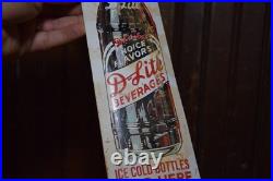 D-LITE BEVERAGES ICE COLD BOTTLE STAMPED PAINTED METAL DEALER SIGN 1950s VINTAGE