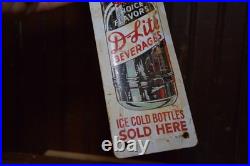 D-LITE BEVERAGES ICE COLD BOTTLE STAMPED PAINTED METAL DEALER SIGN 1950s VINTAGE