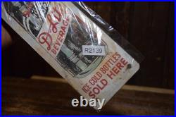 D-LITE BEVERAGES ICE COLD BOTTLE STAMPED PAINTED METAL DEALER SIGN 1950s VINTAGE