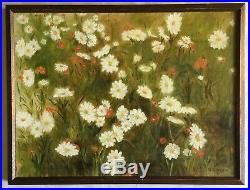 Daisies Mid Century Painting Signed Wild Flower Meadow Wood Frame 1972 Vintage
