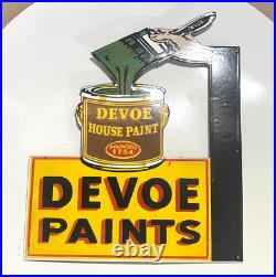 Devoe House Paint 1754 Porcelain Vintage Enamel Sign Die Cut Hardware 13.5x16