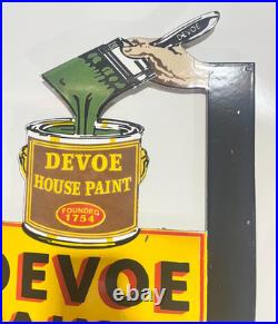 Devoe House Paint 1754 Porcelain Vintage Enamel Sign Die Cut Hardware 13.5x16