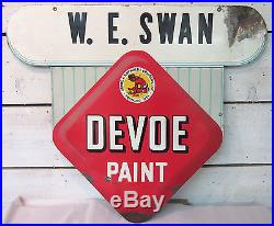 Devoe Paint Vintage Sign Double Sided Metal Enamel 30x36 WE Swan Indian