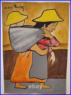 Diego Rivera Signed & Stamped Vintage Art Painting Drawing Handcarved