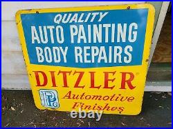 Ditzler Automotive Paint Sign Double Sided Vintage PPG Finishes Auto Body Repair