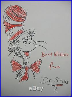 Dr. Seuss original found vintage drawing painting art signed, The Cat in the Hat