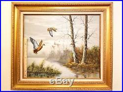 Duck Hunting Painting Oil Original John Star Signed Vintage Gold Gilt Frame 31in