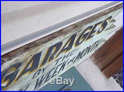 EARLY 1900s RARE OLD PAINT ORIGINAL GARAGES RENT WOOD TRADE SIGN VINTAGE ANTIQUE