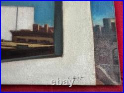 EDWARD HOPPER oil painting on canvas, vtg stamped signed
