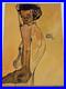 EGON SCHIELE OIL ON CANVAS PAINTING Signed And Stamped Vtg Art