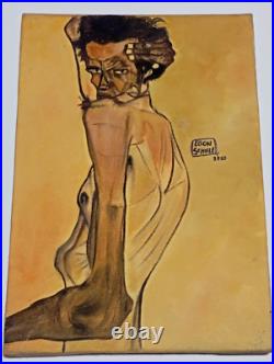 EGON SCHIELE OIL ON CANVAS PAINTING Signed And Stamped Vtg Art