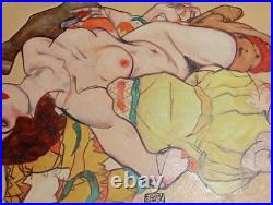 EGON SCHIELE OIL ON CANVAS PAINTING Signed And Stamped Vtg Art