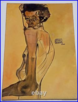 EGON SCHIELE OIL ON CANVAS PAINTING Signed And Stamped Vtg Art