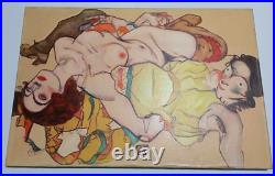 EGON SCHIELE OIL ON CANVAS PAINTING Signed And Stamped Vtg Art