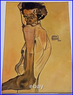 EGON SCHIELE OIL ON CANVAS PAINTING Signed And Stamped Vtg Art