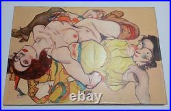EGON SCHIELE OIL ON CANVAS PAINTING Signed And Stamped Vtg Art