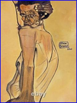 EGON SCHIELE OIL ON CANVAS PAINTING Signed And Stamped Vtg Art
