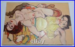 EGON SCHIELE OIL ON CANVAS PAINTING Signed And Stamped Vtg Art