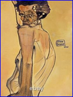 EGON SCHIELE OIL ON CANVAS PAINTING Signed And Stamped Vtg Art
