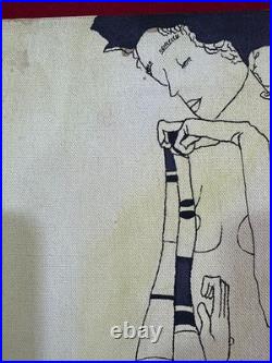 EGON SCHIELE oil painting on canvas, vtg stamped signed