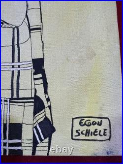 EGON SCHIELE oil painting on canvas, vtg stamped signed